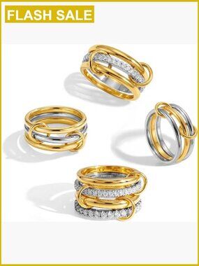 4 Pc Stackable Ring Set 14K Gold Plated Interlocked Bands CZ Size 7
